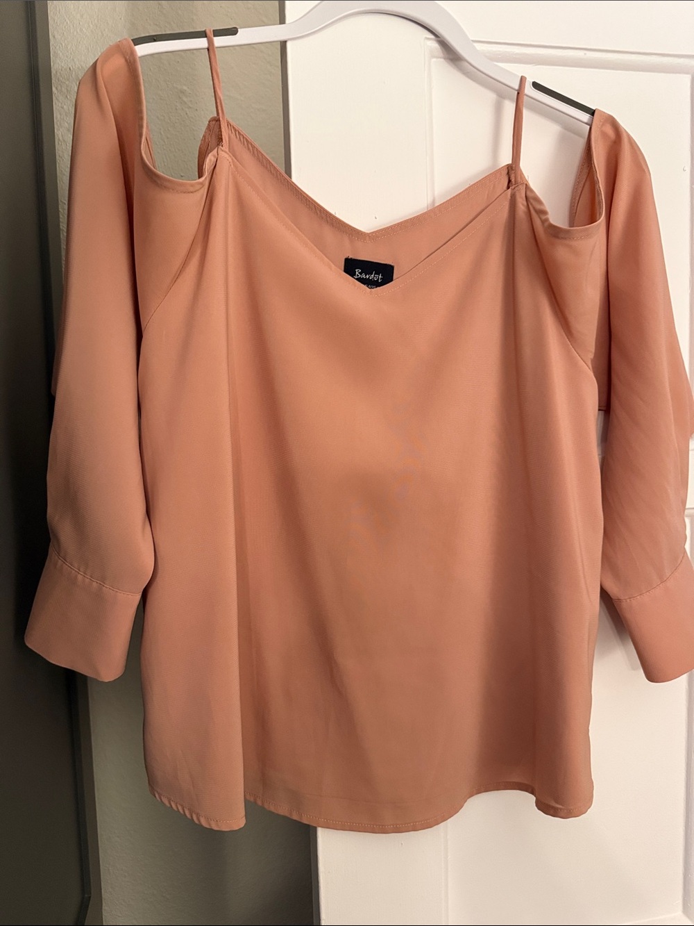 Bardot Peach Cold-Shoulder Blouse with Spaghetti Straps